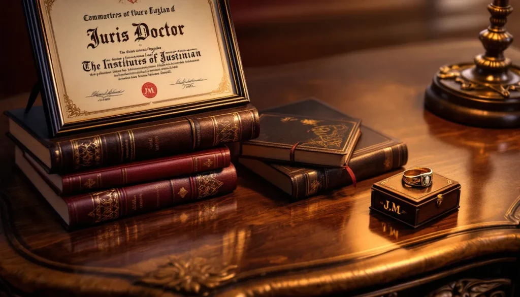 Un avocat en train d'examiner des documents juridiques devant une bibliothèque remplie de livres de droit.