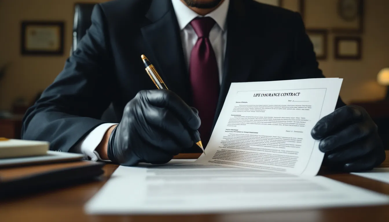 Un notaire examiné attentivement des contrats d'assurance.