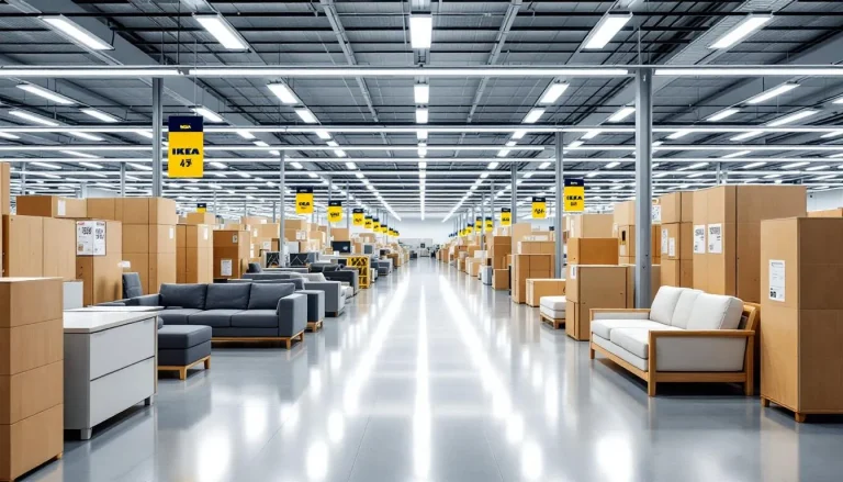 Mobilier abordable exposé chez IKEA, présentant divers meubles et accessoires pour la maison.