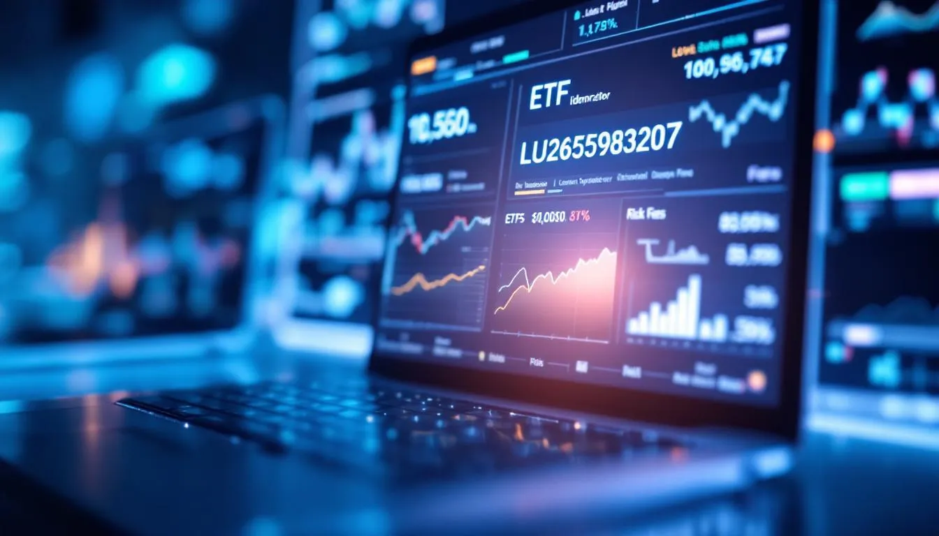 Carte d'identité d'un ETF numérique avec divers éléments graphiques et des informations financières.