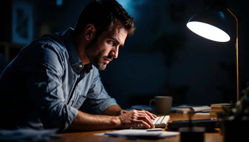Homme attentif en train de consulter des documents liés à l'URSSAF.