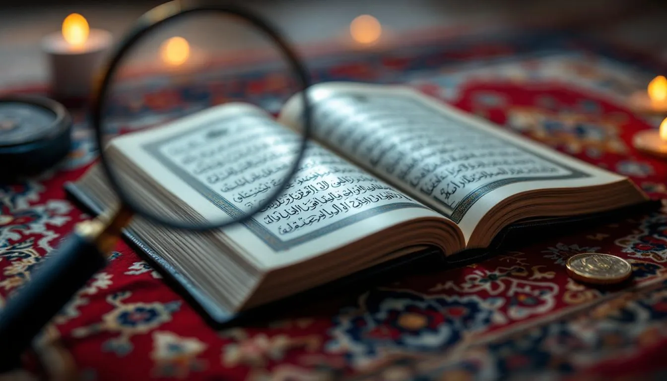 Un exemplaire du Coran accompagné d'un symbole représentant l'intérêt.