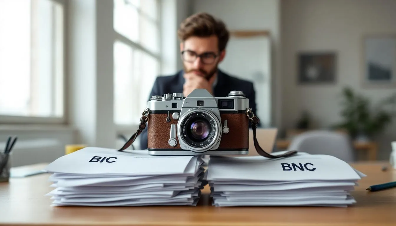 Un photographe penché sur son appareil, absorbé par la capture d'une scène réfléchie dans un espace de créativité.